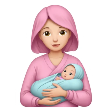 Mother holding her newborn babygirl swaddled in pink sticker