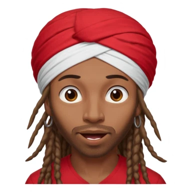 Brownskin man with long brown dreadlocks 
red t-shirt 
white turban 
expression is in love 
his eyes mouth open  sticker