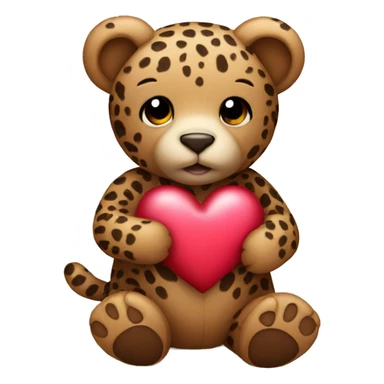 A teddy bear holding a leopard heart sticker