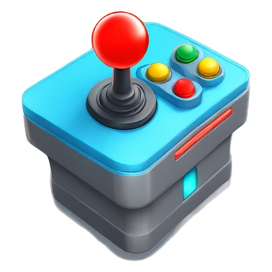 A classic arcade joystick with a bright red ball handle, a grey base, and colourful retro buttons. Add faint neon streaks and a glowing blue outline for extra flair.   sticker