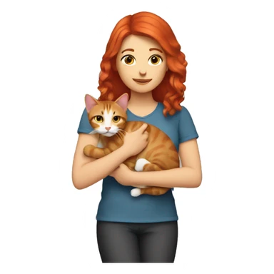 Red haired woman holding tabby cat  sticker