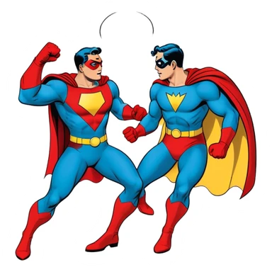 Vintage American comic book style, 2-3 overlapping panels, bold black outlines, halftone dots, retro color scheme (red, yellow, blue), dynamic action, speech bubbles, minimalistic design, on a white background. sticker