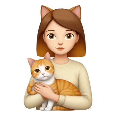 Straight short hair ear length in dark brown , skin tone honey . holding 3 cats - 1 ginger cat , 1yellow white cat , 1 cream color cat British short hair same size  sticker