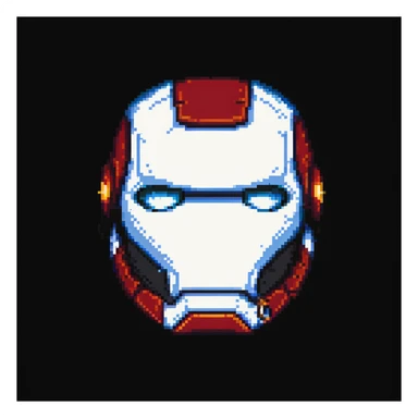 Ironman's helmeted face, facing forward, rendered in classic Nokia phone pixel art style, retro pixelated look sticker