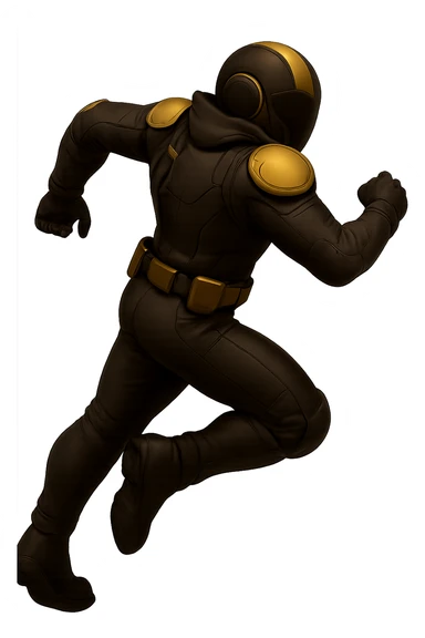 Edit the armored soldier image to show the soldier from the rear, turning to run. Match the original style and colors exactly, with a transparent background. sticker