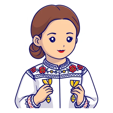Ukrainian girl in traditional embroidered vyshyvanka shirt holding a DNA molecule in her hand sticker