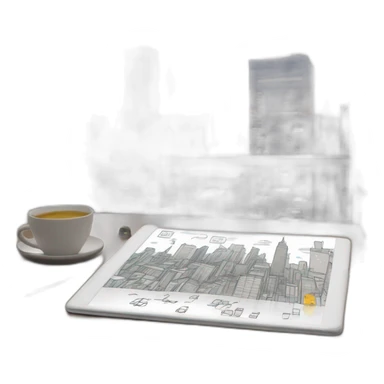 "Illustrate a digital memo pad with animated notes popping up, set in a creative workspace with a panoramic city view sticker