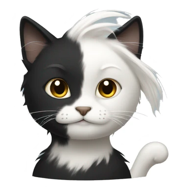 black cat long-hair with half white head sticker
