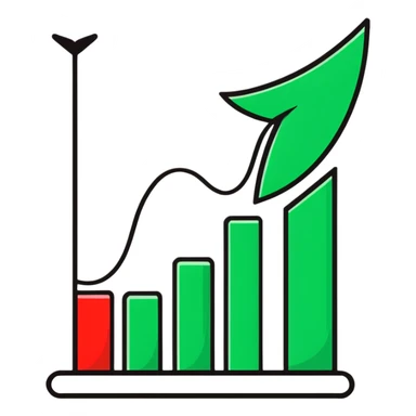Positive growth chart with green upward trend sticker