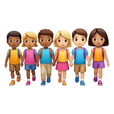 group of children walking in a line, fun and supportive sticker