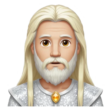 Baldr, God of Light with long white blonde hair and beard, white sequin outfit sticker