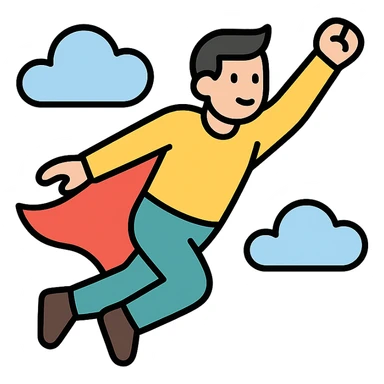 man flying in the clouds, colored icon sticker
