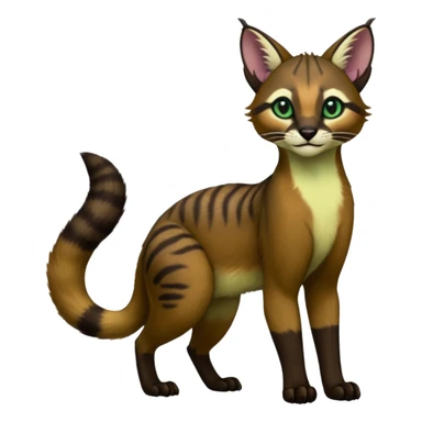 Colorful dark tropical dusky-hunter-green and dark-brownish glorious divine exotic cute cool beautiful shiny beautiful fantasy-caracal-civet-genet-sergal-vernid-Cacomistle-oncilla-animal-Fakémon-hybrid-fursona (full body) sticker