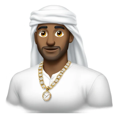 White Arab 6 foot 2 tall man with diamond earrings a Rolex watch and a Cartier bracelet inside a white on white emoji  sticker