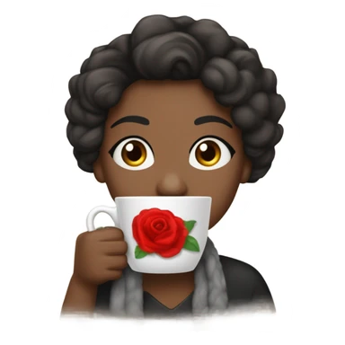 Una mujer ojos grande cabellos negro hasta los hombres gran sonrisa suéter blanco una bufanda roja tez clara y bebiendo una taza de café  sticker