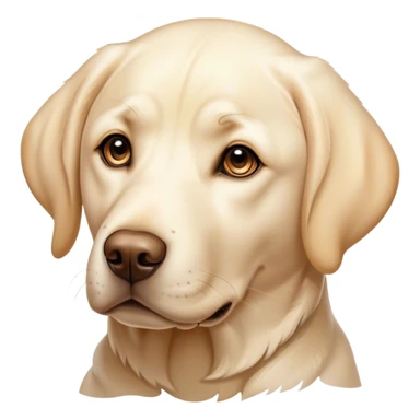 Cinematic Noble Cream Labrador Portrait Emoji, Poised and regal, with a strong, athletic build and a smooth, well-groomed cream Fur, deep-set soulful warm eyes, Simplified yet sharp and sophisticated features, highly detailed, glowing with a soft, dignified glow, high shine, intelligent and gentle, stylized with an air of grace, focused and attentive, soft glowing outline, capturing the essence of a watchful and loving companion, so majestic it feels as though it could bound out of the screen with effortless authority! sticker