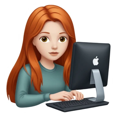 Chica blanca con cabello cobrizo largo en computadora sticker