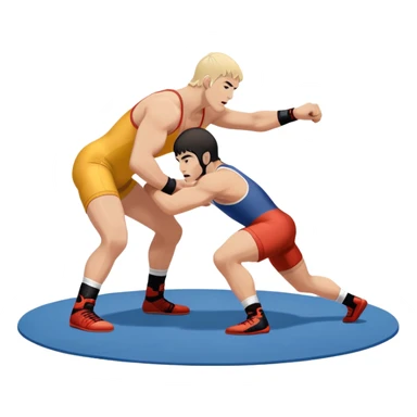 An icon showcasing two wrestlers engaged in a dynamic free wrestling match. The athletes are in mid-action, one attempting a takedown while the other defends. The background features a wrestling mat, and the fighters wear traditional singlets. Transparent background  sticker