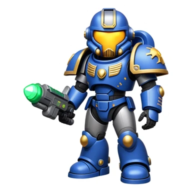 Clash of Clans aesthetic: Cinematic Playful Space Marine Hero Emoji, rendered in a 3D vector-style similar to standard emojis with minimal shading and bold, simplified shapes. A compact, heroic isometric figure clad in futuristic power armor with signature energy accents, softly glowing with a cosmic battle charm. Simplified yet unmistakably iconic, highly detailed and consistent, glowing with a soft radiant shine and high gloss. Stylized with a touch of interstellar valor and a soft glowing outline, capturing the essence of an elite space warrior with a friendly, playful manner! sticker