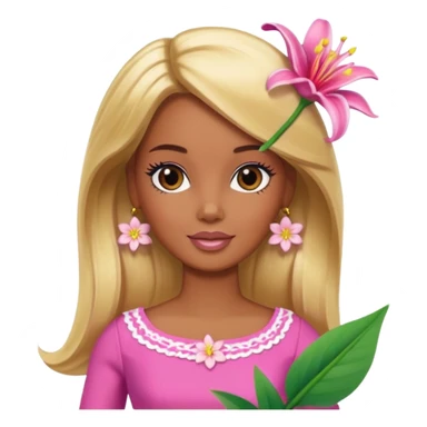 Brown skin blonde hair Barbie with flower Lilly in hair  sticker