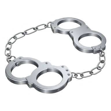 Minimalistic metallic handcuffs emoji, reflective metal, simple flat vector design, futuristic style sticker