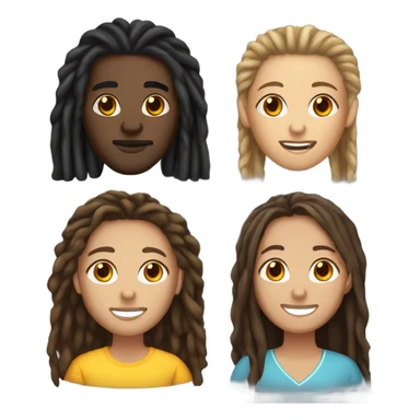 Black athletic male with long dreads, Spanish female with long brunette hair, and while female with brunette hair sticker