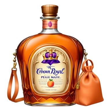 Crown Royal Peach whisky bottle with orange peach-colored bag sticker