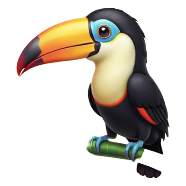 Cinematic Cute Toucan Portrait Emoji, Head tilted playfully and inquisitively, with a delightfully vibrant beak and round, sparkling eyes filled with tropical charm, Simplified yet irresistibly adorable features, highly detailed, glowing with a warm, inviting tropical glow, high shine, affectionate and lively, stylized with a touch of whimsical exotic flair, soft glowing outline, capturing the essence of a mischievous yet loving toucan that seems as if it could flutter out of the screen into your arms! sticker