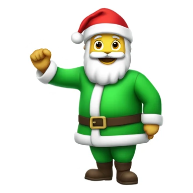 Santa Claus in a green suit and green hat waving with his left hand holding a red sack over his right shoulder sticker