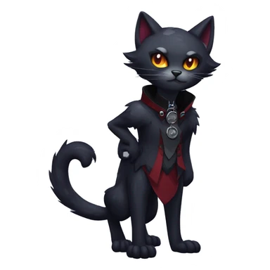 cool edgy anthro fantasy dark-shadow-themed animal vampiric cat hybrid Fakemon  with a collar full body sticker