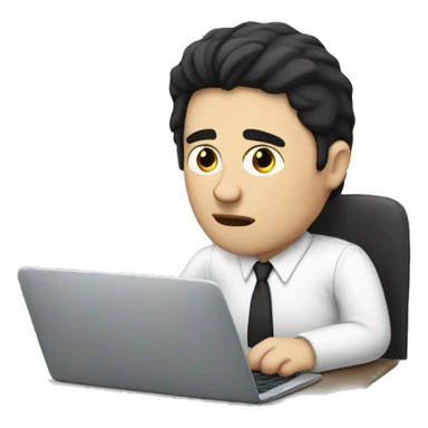 tired white man with black hair, sitting at a laptop


 sticker