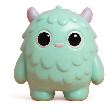 fluffy monster with soft fur texture, big round eyes, small ears, pastel color palette, toy-like sticker