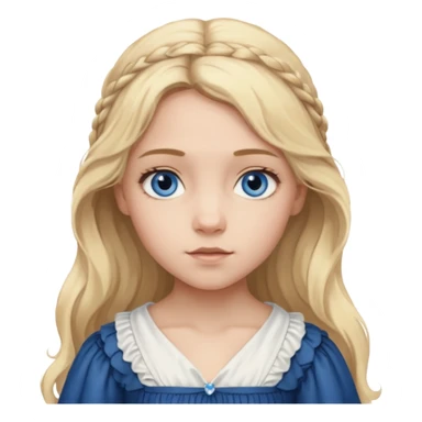 Cosette From Les Miserables with light skin, blue eyes, Blonde long Hair, white outfit sticker