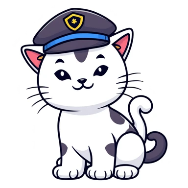 smirking cat wearing a cadet hat sticker