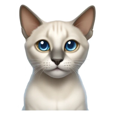 Thai breed adult cat with a light cream-brown body, dark gray nose and face, ears, and paws. sharp ears, and striking light blue eyes  sticker