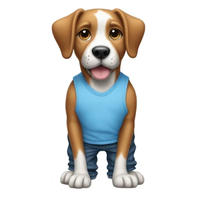 Dog standing up with a blueish tank-top and blue baggy jeans sticker