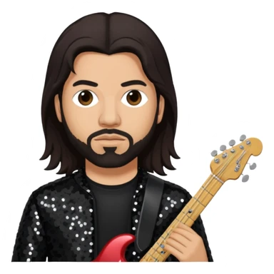 Stephen Carpenter from Deftones with long dark brown hair, light skin, black sequin outfit sticker