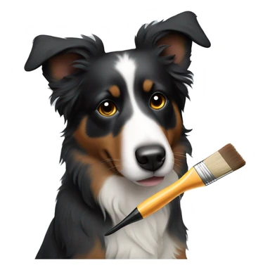 Small black australian shepherd dog with paintbrush  sticker