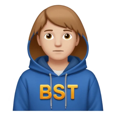 make an image of white person wearing hoodie with "BST" letters on it sticker