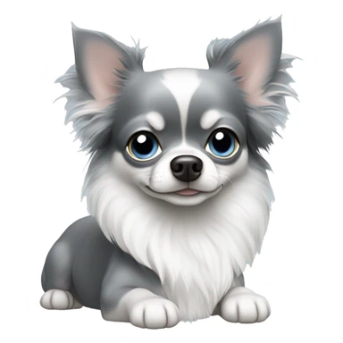 All grey long hair chihuahua with white ear tips blue eyes sticker