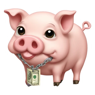 Pig in a leash with money sticker