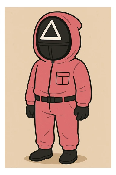 cartoon style squid game guard with pink jumpsuit sticker