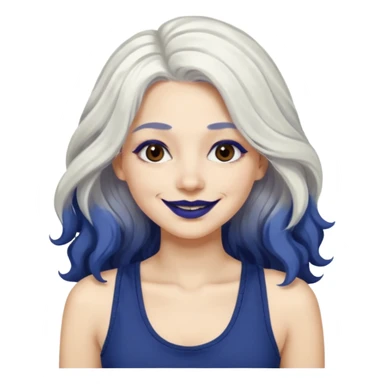 woman with wavy long white hair and brown eyes with dark blue lipstick smiling in a grunge tanktop sticker