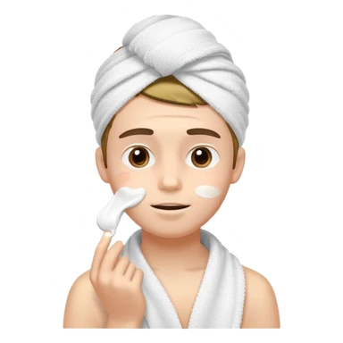 boy with towel headband putting cream on face, morning vibe sticker
