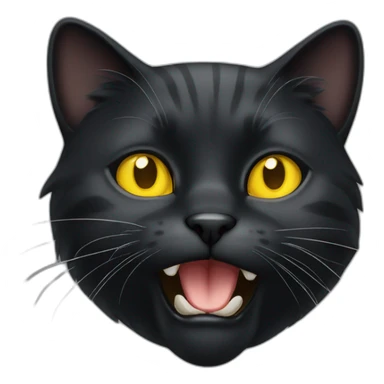 Black puffy cat with yellow eyes yawns sticker