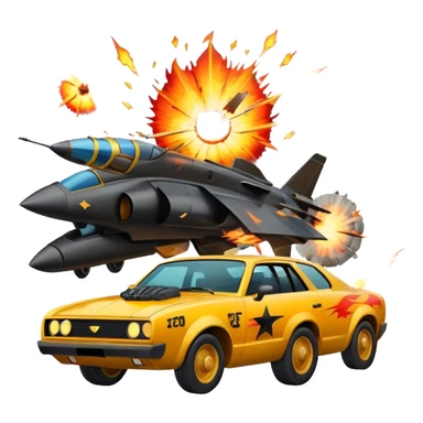 Icon for Action Movies Collage: Collage of iconic action movie elements, including explosions, a hero with weapons, a high-speed chase, and dramatic fight scenes. The design should be dynamic, colorful, and full of energy, capturing the essence of action films. Transparent background. sticker