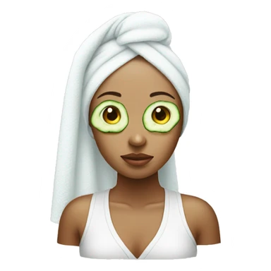 Girl with cucumbers on her eyes wearing a white towel on her head sticker