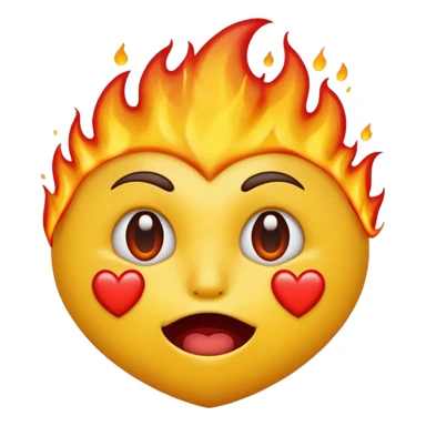 الايموجي الأصفر على شكلوش عيونه مدمعه و وراه نار و على فمه قلب احمر  sticker