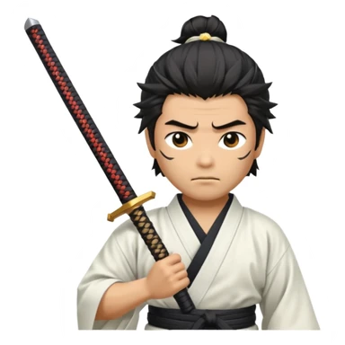 japanese samurai holding samurai sword he is wearing white kimono he has muscles and black messy hair  sticker