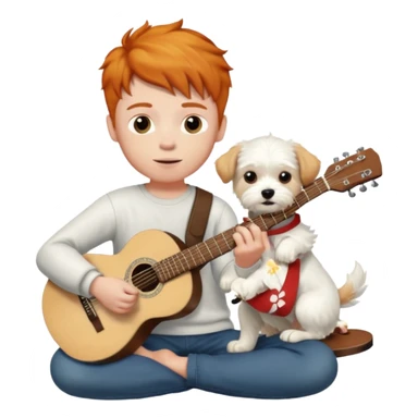 ginger boy with a white Maltese dog playing the guitar sticker